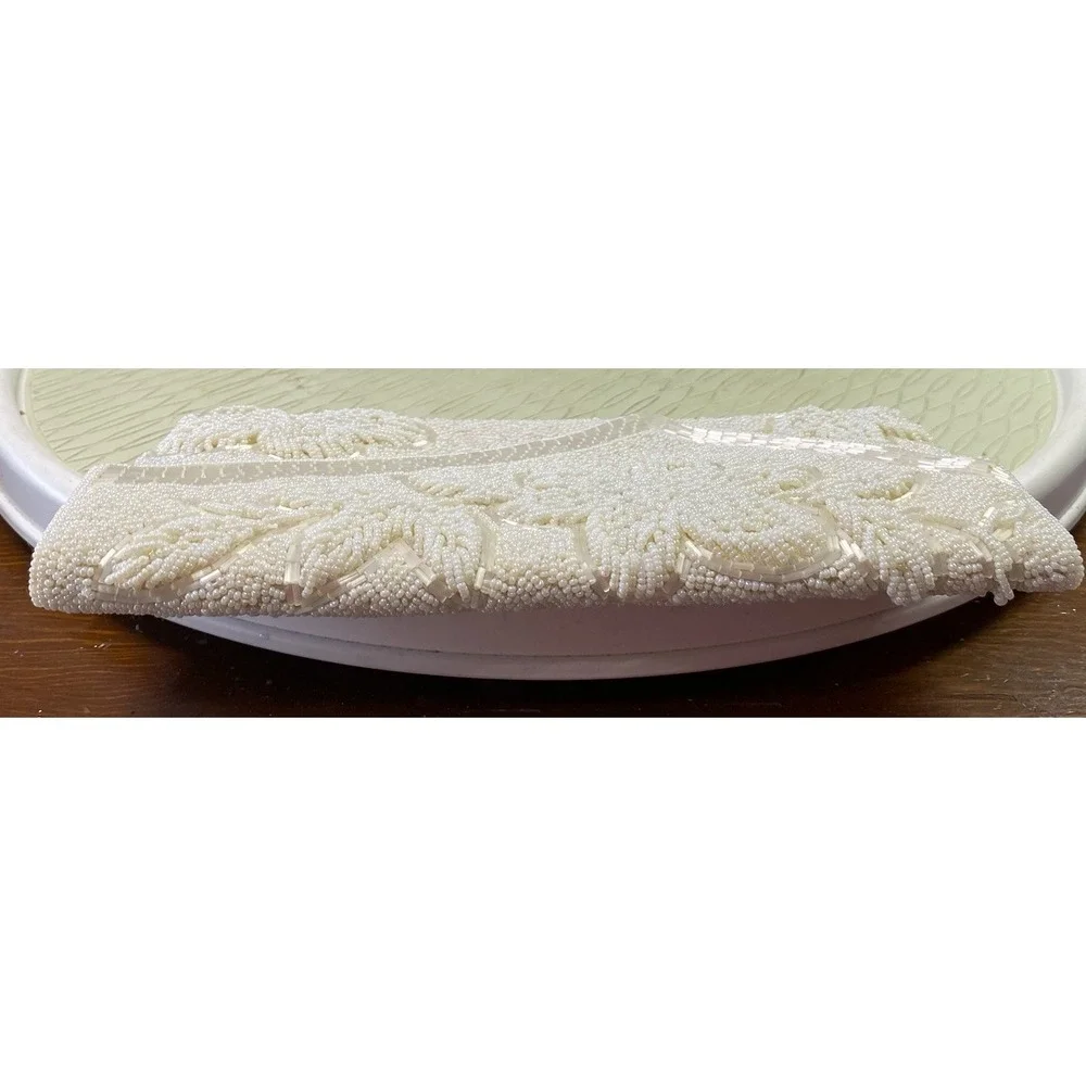 Vtg.Hand Made Ivory Clutch Purse W/Italian Beads Formal Prom Wedding 5x9.5x1/2